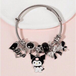 Hello Kitty & Kuromi Silver-Tone Adjustable Charm Bracelet Cute Inspired Gift